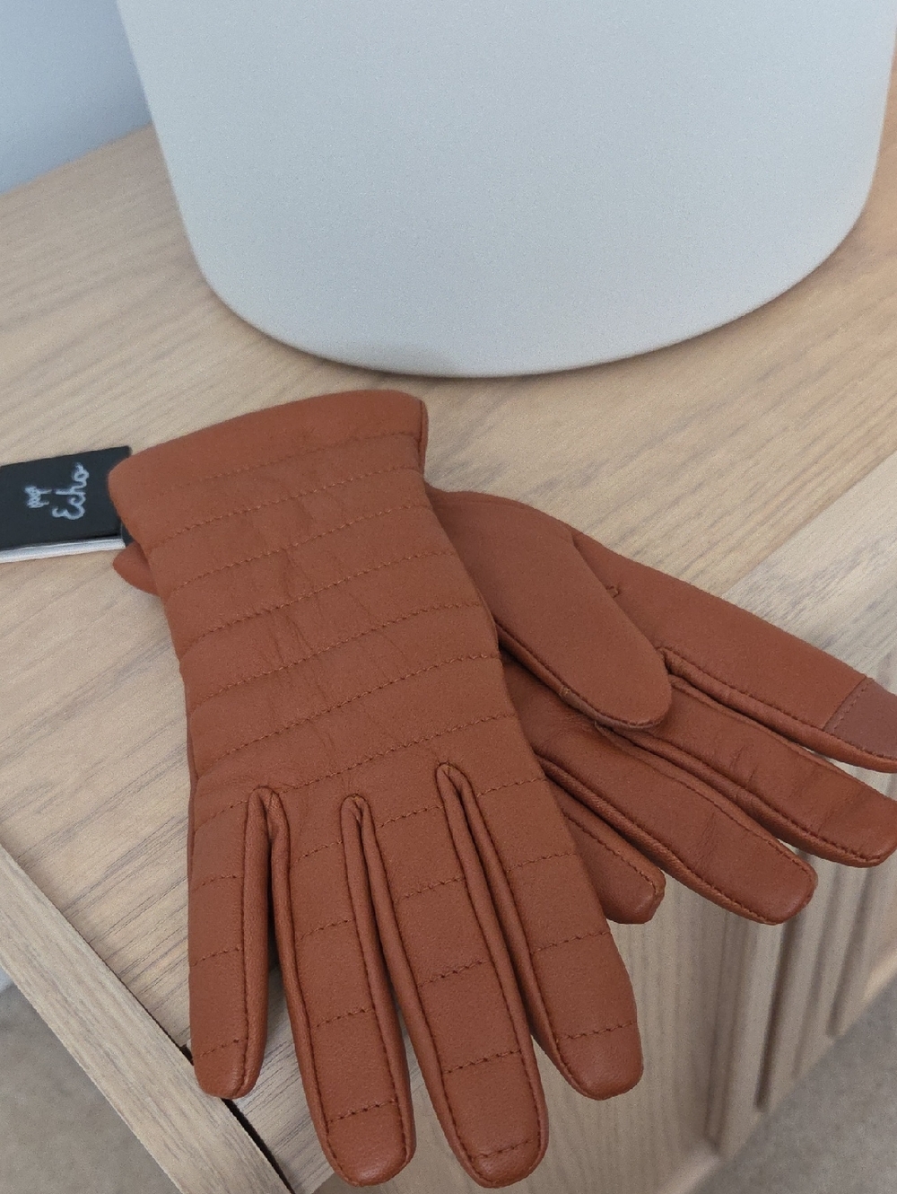 NWT Echo Women's Tan-Brown Leather & Thinsulate Quilted Gloves